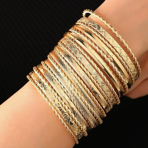 RINTOLER 16Pcs Gold Bangle Bracelets for Women - Multi Layer Stackable Textured Bracelets Boho Jewelrys Set. thumbnail 6