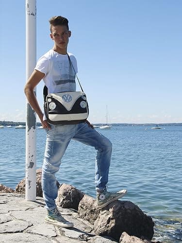 BRISA VW Collection - Volkswagen Shoulder Travel Messenger Bag with VW T1 Bus Campervan Motif (Bus Front/Brown) thumbnail 3