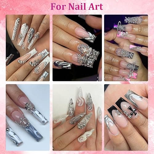 Belleboost Silver Nail Charms and Gems, 2 Boxes Half Round Flatback Pearl Nail Charms, Nail Pearls Rhinestones Silver Beads for Nails with Pencil and Tweezer for DIY Nail Art, Face Makeup and Crafting thumbnail 4