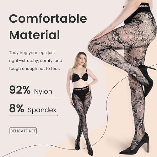 SERAPHY Lace Tights Women Black White Floral Patterned Fishnet Stockings thumbnail 2