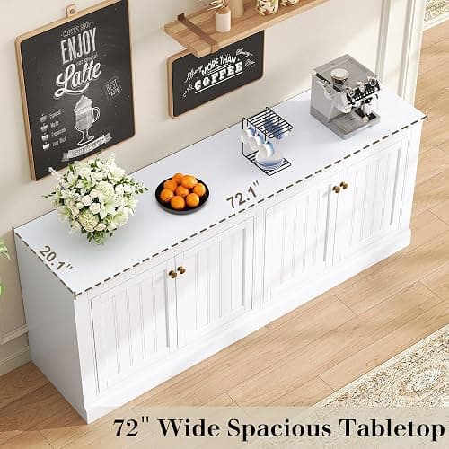 AMERLIFE 72" Farmhouse Sideboard Buffet Cabinet with Barn Doors, Storage Console Table with Adjustable Shelves, Coffee Bar/TV Stand for Living Room, Kitchen, Entryway, White thumbnail 3