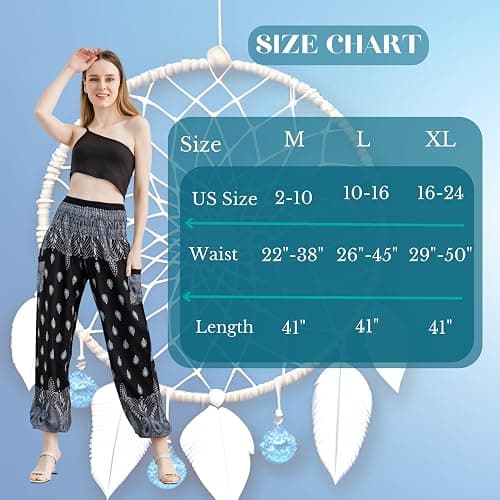 Boho Pants 2-Pocket Flowy High Waist Harem Pants Women for Yoga Travel Hippie Clothes thumbnail 4