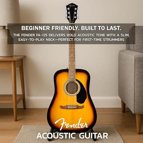 Fender FA-125 Acoustic Guitar - Sunburst Bundle with Gig Bag, Tuner, Strings, Strap, Picks, and Austin Bazaar Instructional DVD thumbnail 3