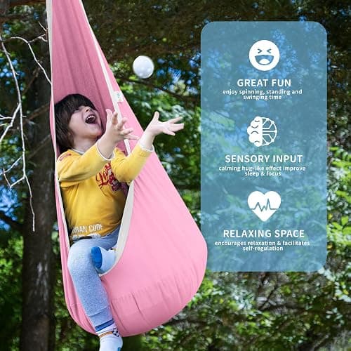 OUTREE Kids Pod Swing Seat, Cotton Child Hammock Swing Chair,Sensory Swing for Indoor and Outdoor Use, Pink thumbnail 4