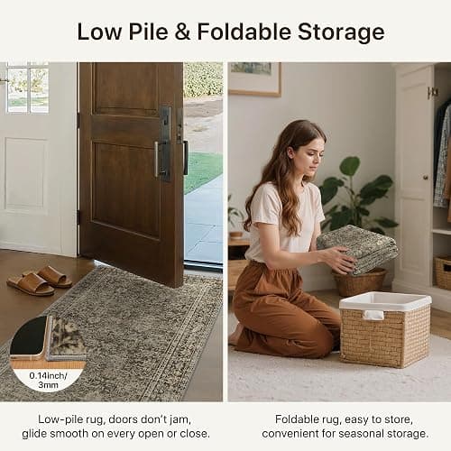 8x10 Area Rug Machine Washable Boho Rug for Living Room,Ultra-Thin Low Pile Carpet,Lightweight Indoor Printed Rug,Non Slip Floral Area Rug for Bedroom, Dining Room, Home Office,Vintage Sage Green thumbnail 5