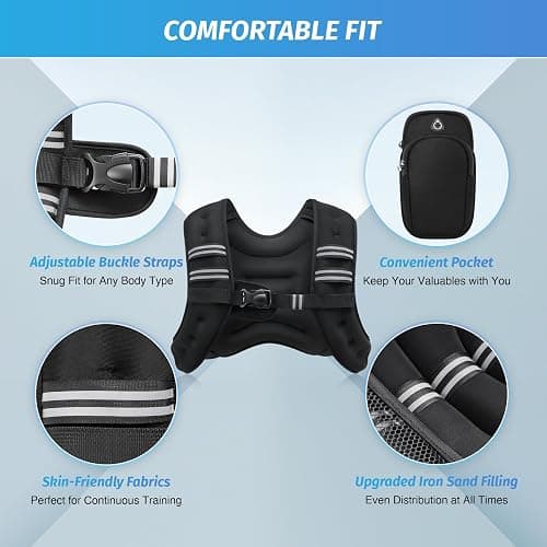 ZELUS Weighted Vest, 6lb/8lb/12lb/16lb/20lb/25lb/30lb Weight Vest with Reflective Stripe for Workout, Strength Training, Running, Fitness, Muscle Building, Weight Loss, Weightlifting thumbnail 2