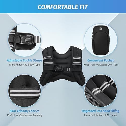 ZELUS Weighted Vest, 6lb/8lb/12lb/16lb/20lb/25lb/30lb Weight Vest with Reflective Stripe for Workout, Strength Training, Running, Fitness, Muscle Building, Weight Loss, Weightlifting - 12 lb - Black thumbnail 2