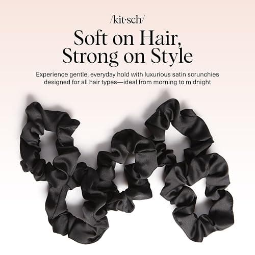 Kitsch Satin Scrunchies for Women – No Crease Hair Ties – Soft Satin Hair Scrunchies for Girls – Frizz Free, Gentle, Stylish Hair Accessories | Ideal Gifts for Women – Black, 5 pcs thumbnail 8