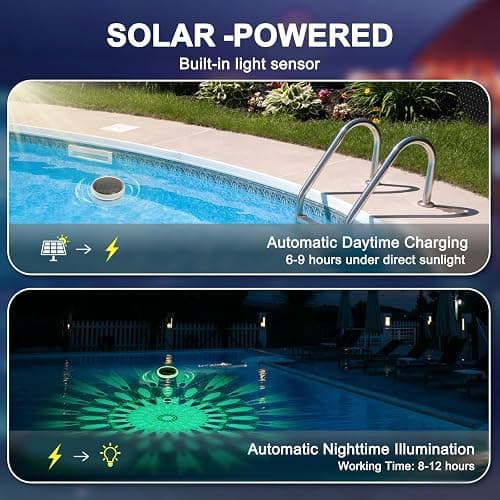 MATEPROX Solar Floating Pool Lights, Rechargeable RGB Pool Light with Remote Control, 9 Lighting 3 Mode, IPX7 Waterproof for Swimming Pool, Garden, Bathtub, Indoor Parties(1 PCS) thumbnail 3