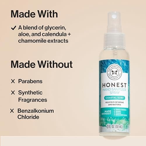 The Honest Company Plant-Based Hand Sanitizer Spray Kills 99.9% of Germs Hypoallergenic Quick-drying and Moisturizing Coastal Surf 2 fl oz thumbnail 4