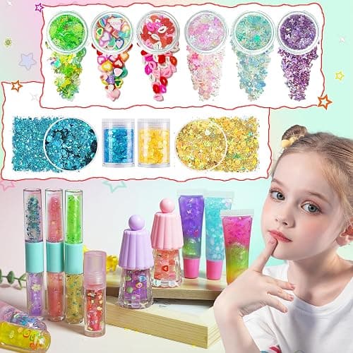 BRIPATI DIY Lip Gloss Making Kit - Make Your Own Lip Glosses Moisturizing DIY Lip Glaze Handmade Glittery Set for Teens Girls Women Makeup Lover Beginner Christmas Birthday Gift thumbnail 3