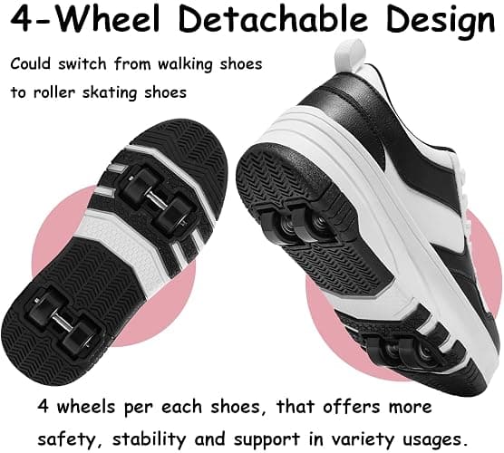 ANEFUN Roller Skate Shoes for Kids Girls Boys Detachable Wheeled Fashion Sneakers | Wheeled, Detachable, for Kids thumbnail 4