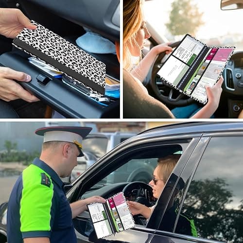 Kakurookie Car Registration and Insurance Holder, with Magnetic Closure for License, Cards and Documents, All Vehicle Needs and Car Accessories (Leopard-White) thumbnail 7