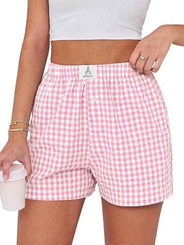 ANRABESS Boxer Shorts for Women Gingham Pajama 2026 Summer Casual Lounge Sleep Plaid Shorts Y2K Beach Bottoms - Image 1