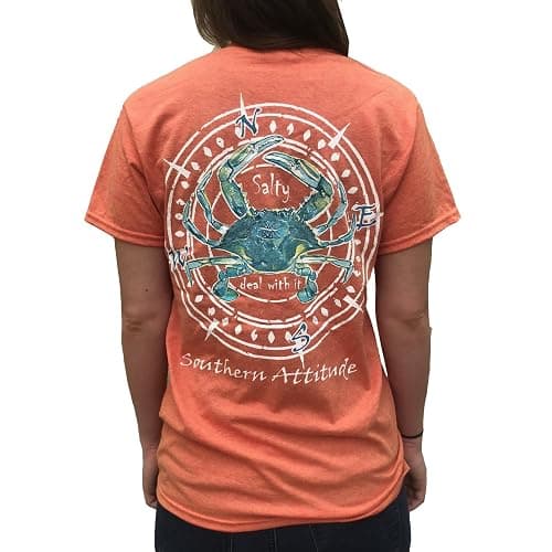 Southern Attitude Salty Deal with It Crab Sunset Orange Short Sleeve T-Shirt - Image 1