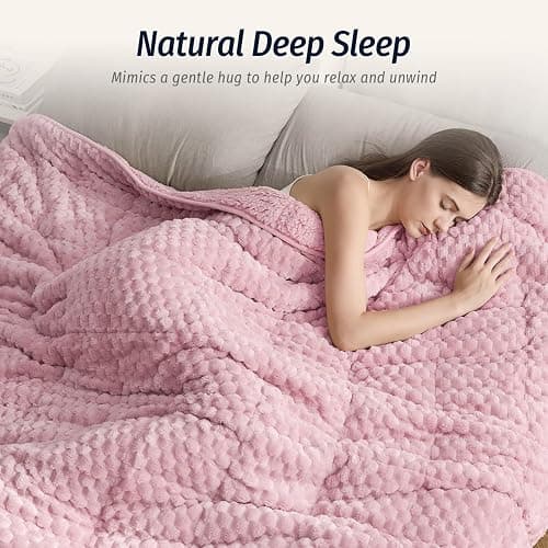 Wemore Fleece Weighted Blanket for Adults (60" x 80" 15lbs, Pink), Dual Sided Cozy Soft Sherpa Heavy Blanket, 3D Imitation Turtle Shell Warm Jacquard Flannel Weighted Blankets for Couch and Bed thumbnail 4