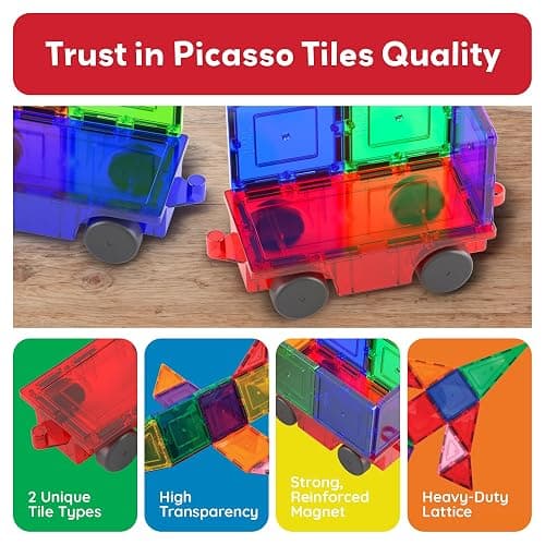 PicassoTiles 2 Piece Car Construction Vehicles Truck Toys for Magnetic Building Blocks Magnet Toy Kit with Sensory Magnets Re-Enforced Hitch & Long Bed Travel Educational Girls Boys Toddlers Ages 3+ thumbnail 7