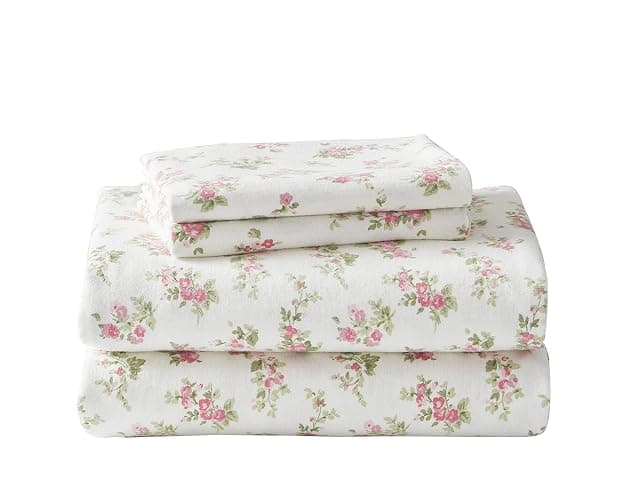 Laura Ashley - Flannel Sheets Queen Size, Anti-Pilling & Wrinkle Resistant Cotton, Touchably Soft for All-Season Comfort - Bed Sheets with Matching Pillowcases & Fitted Sheet (Audrey Pink) - Image 1