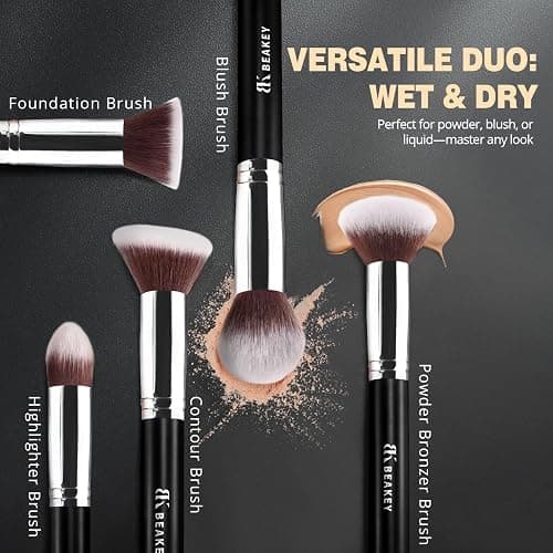 BEAKEY Makeup Brushes Set, Professional Foundation Eyeshadow Concealer Blush Powder Bronzer Applicator, 2 Blender Sponge with Beauty Paper Case thumbnail 3