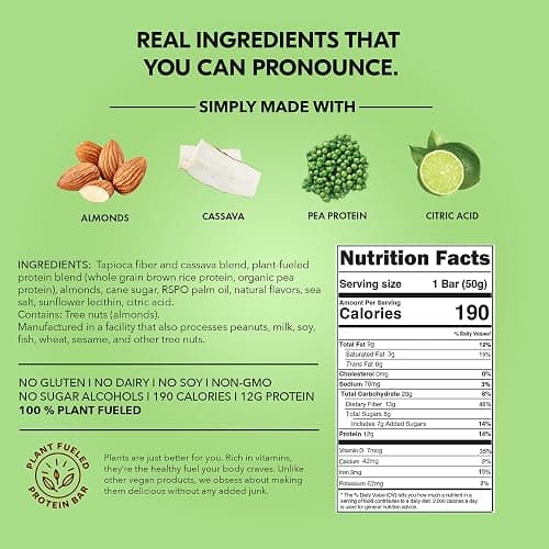 TRUBAR Vegan Protein Bar, Whipped for Key Lime, Gluten Free, Plant Based, High Fiber, Dairy Free, Low Fat, Non GMO, No Sugar Alcohols, 12G Lean Protein, 13G Fiber, Healthy Snack Bars, 12 CT - Whipped for Key Lime thumbnail 2