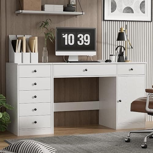 TUSY Office Desk and 5-Drawer Cabinet Set, 31.5" H White Desk with Drawers, 47.24" W Executive Desks with Storage, Computer Table for Home Office, Study, Small Spaces - Image 1