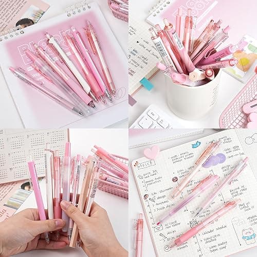 Nicpro 13 Pack Pink Gel Pens Set, Fine Tip Black Ink Pen with 1 Highlighter, Cute Pen for Journaling, Back to School Office Supplies for Teacher Student Gift, Pink Desk Accessories for Girl Stationery thumbnail 4