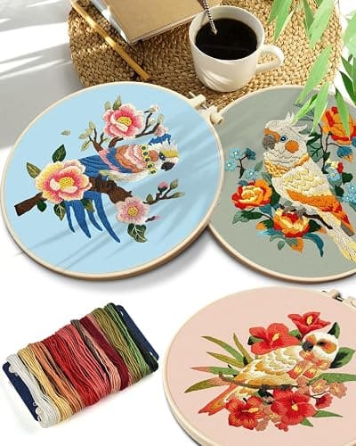 TINDTOP Embroidery Kit for Adult Beginners, Parrot Embroidery Stitch Practice kit Include Embroidery Cloth Hoops Threads for Craft Lover Hand Stitch thumbnail 7