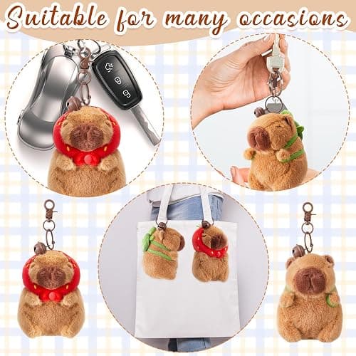 Simgoing 2 Pcs Capybara Plush Keychain Capybara Stuffed Animals Plush Pendant for Graduation Exchange Birthday Party(Turtle Bag, Strawberry Hood) thumbnail 5
