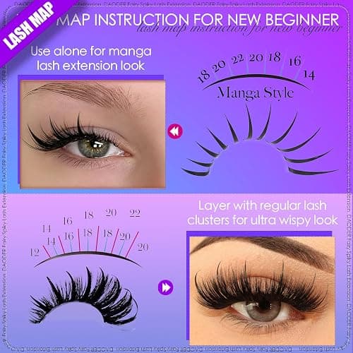 DAODER Lash Clusters, Spiky Fairy Eyelash Clusters 14-22MM Long Cluster Eyelash Extensions Wet-Look for Manga Anime or Hybrid Lash Extension Look D Curl DIY At Home Easy Use 280pcs thumbnail 2