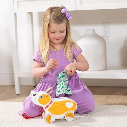 Melissa & Doug Feed, Walk & Poo Pup Wooden Preschool Pull Toy Play Set Ages 3+ - FSC Certified thumbnail 2
