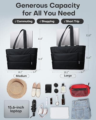 HOTOR Puffer Tote Bag for Women, Nurses - Multi-Pocket Lightweight Bag for Work - Quilted Handbag for Travel and Gym thumbnail 3