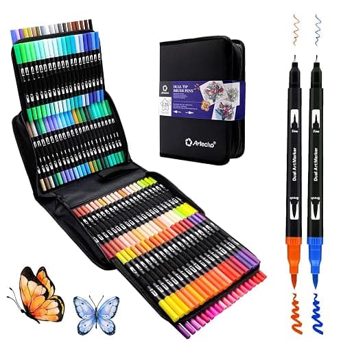 Artecho 120 Colors Dual Tip Markers for Adult Coloring Books with Bag | Drawing Pens For School, Fine and Brush Tip, Calligraphy, Drawing, Sketching - Image 1