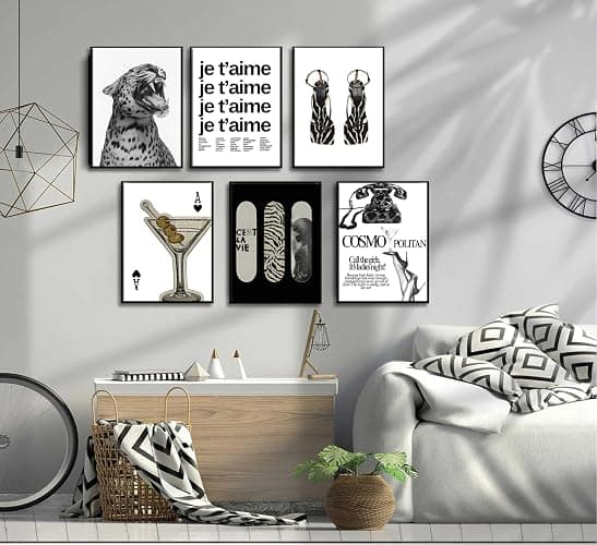 6pcs Stockholm Style Wall Art Trendy Leopard Wall Decor Preppy Aesthetic Cheetah Posters Luxury Fashion Canvas Prints Vintage Boots Martini Pictures for Home Bedroom Apartment Dorm 8x10 Unframed thumbnail 6