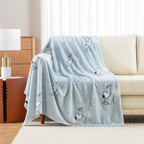 Berkshire Blanket Peanuts® VelvetLoft® Cute Character Snoopy Plush Throw Blanket,Peanuts Snoopy Make A Wish Spring Blue,Throw 55 in x 70 in (Official Peanuts® Product) thumbnail 3