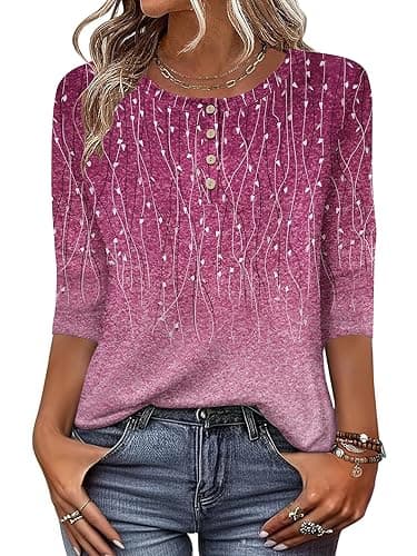 Zeagoo 3/4 Length Sleeve Women Tops Crew Neck Blouses Dressy Casual Summer T Shirts Loose Fit Business Work Clothes - Image 1