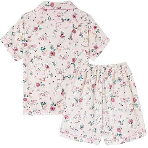 Vopmocld Big Girls Button Down Sleepwear Short Sleeve With Shorts 2PCS Pajama Sets Casual Lapel Loungewear Patterns Printed thumbnail 2