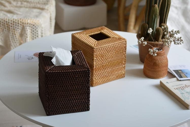 Rattan Tissue Box Cover Square, Hand Woven Wicker Tissue Holder, 5.5 x 5.5 X 5.7 inch, Natural thumbnail 7