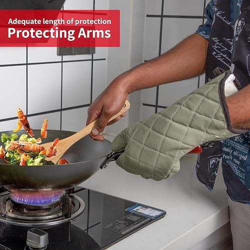 ARCLIBER Oven Mitts Heat Fire Resistant Oven Mitts 425 ° F, Quilted Terry Cloth Cotton Soft Lining Oven Gloves, Extra Long Kitchen Mittens for Cooking Baking thumbnail 4