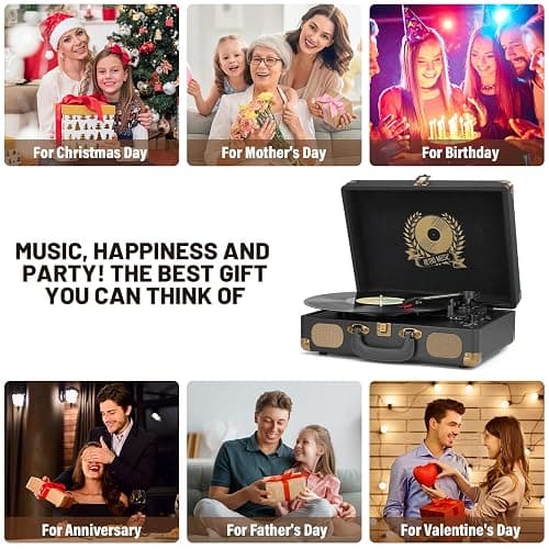 Mersoco Lecteur de disques vinyles Bluetooth 3 Vitesses Portable Classique, Sortie numérique USB, Vinyle numérique vers MP3, Haut-parleurs intégrés, RCA Line Out AUX sur Prise Casque Classique, Noir thumbnail 7