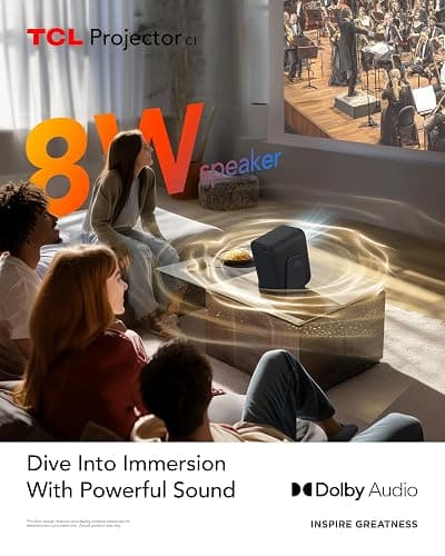 TCL C1 Smart Projector 4K Support, Google TV & Netflix Officially Licensed, WIFI and Bluetooth, Auto Focus Keystone, Native 1080p, Dolby Audio, 285° Portable Mini Projector for Home Theater thumbnail 7