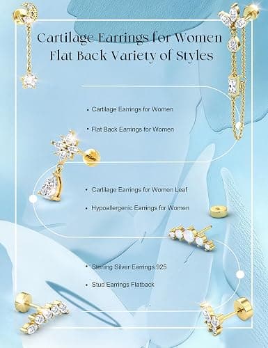 LOLIAS Hypoallergenic Cartilage Earrings for Women Flat Back-925 Sterling Silver Post Stud Flatback Earrings for Sensitive Ears-20G Ear Crawler Climber Cartilage Earring Tragus Conch Helix Piercing Jewelry thumbnail 9