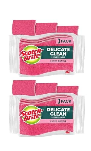 Scotch-Brite Delicate Care Scrub Sponges, 6 Count (2 Packs of 3) – Non-Scratch Cleaning for Glassware, Non-Stick Cookware - Image 1
