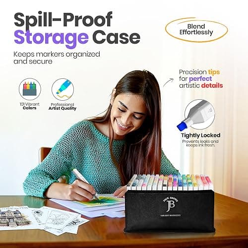 JACK BROWN 168 Colors Alcohol Markers Set with Fine & Chisel Dual Tip - Professional Art Markers for Adults & Kids, Perfect for Drawing, Sketching, Coloring & Animation - Includes Durable Marker Case thumbnail 6