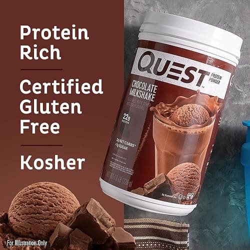 Quest Nutrition Chocolate Milkshake Protein Powder, 22g Protein, 2g Net Carbs, 1g Sugar, Low Carb, Gluten Free, 1.6 Pound, 24 Servings thumbnail 3