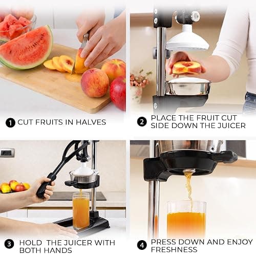 Zulay Kitchen Pulverizer 9 in 1 Cast Iron Juicer - Easy-to-Clean Heavy-Duty Manual Juicer with Presser Attachment to Juice All Types of Fruits! Extra Tall with Stainless Steel Bowl - Black thumbnail 7