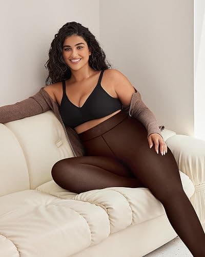 OEAK Womens Fleece Lined Tights Sheer Fake Translucent Pantyhose Thermal Tights High Waisted Footed Leggings thumbnail 6