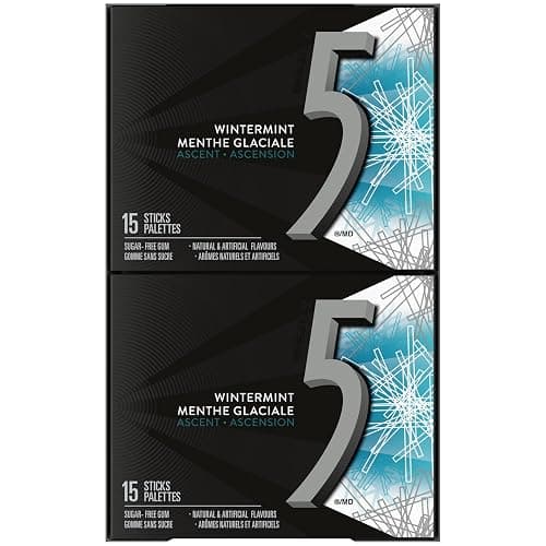 5 GUM, Wintermint-Ascent Flavoured Sugar Free Chewing Gum, 15 Sticks, 10 Packs thumbnail 3
