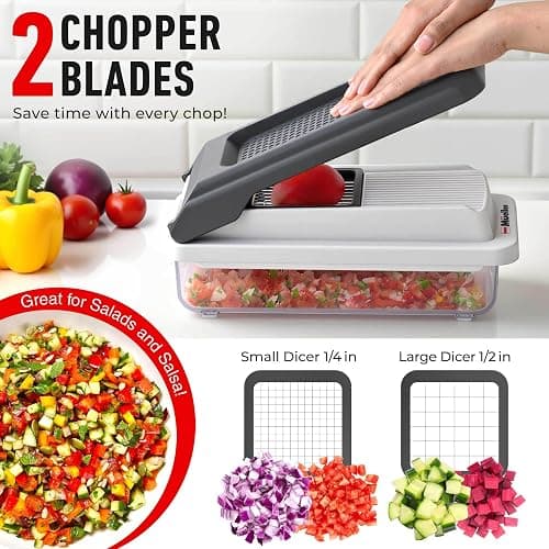 Mueller Vegetable Chopper Mandoline Slicer, Food Veggie Chopper, Cheese Grater, Onion Vegetable Cutter with Container, Dicer, Kitchen Gadgets & Essentials, White Sand/Grey thumbnail 3