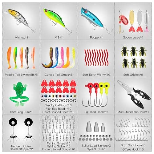 WITOROR Fishing Lures, 144Pcs Tackle Box Included Crankbaits, Spoon, Hooks, Jigs, Weights and More Other Accessories, Fishing Bait Lure Gear Teasers Kit Gifts for Men Bass Freshwater thumbnail 2