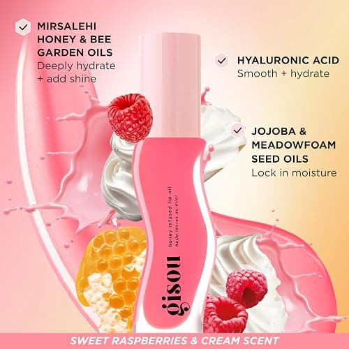 Gisou Honey Infused Hydrating Lip Oil, Nourishing Lip Moisturizer for Dry Lips (Raspberry Swirl) thumbnail 5